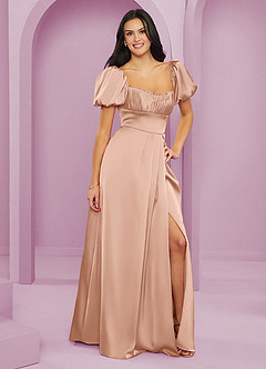 Barbie ♥ Azazie Bridesmaid Dresses Rose Gold A-Line Ruched Stretch Satin Dress image9