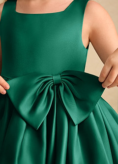 Azazie Jessie Flower Girl Dresses Emerald A-Line Bow Matte Satin Dress image7