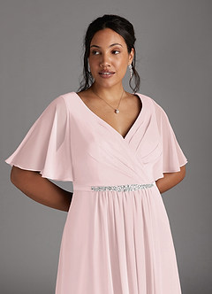 Azazie Tricia vestidos de madre de la novia Vestido de Rosa Rubor de Gasa de Corte En A con Cuello en V Plisado image9