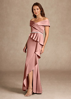 Azazie Dareia Mère de la mariée Robes Robe Sirène en Satin extensible Épaule décolletée Rosette image7