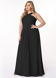 Azazie Kaleigh Bridesmaid Dresses Black A-Line Pleated Chiffon Dress image9