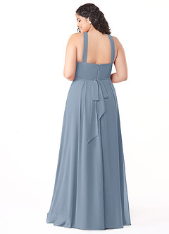 Azazie Dixie Bridesmaid Dresses Dusty Blue A-Line Halter Pleated Chiffon Dress image10