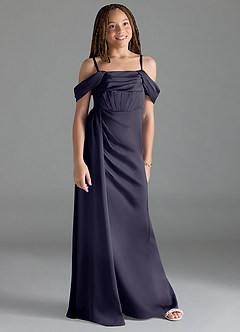 Azazie Amyra Junior Stormy Sheath Off the Shoulder Stretch Satin Dress image3