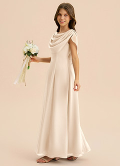 Azazie Lambie Junior White Alabaster A-Line Pleated Chiffon Dress image4