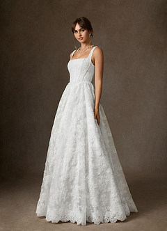 Azazie Geneva Hochzeitskleider Ballkleid Rechteckiger Ausschnitt Spitze Kleid Diamantweiß image5