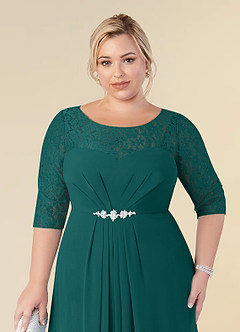 Azazie Leonine Abiti per la Madre della Sposa Abito A-Line in Chiffon in Pizzo con Scollo a U Verde Pavone image12