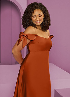 Barbie ♥ Azazie Bridesmaid Dresses Burnt Orange Sheath Off the Shoulder Stretch Satin Convertible Dress image5