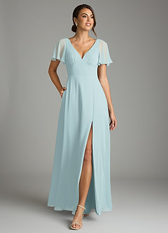 Azazie Kimber Vestidos de damas de honor Vestido de Neblina de Gasa de Corte en A con Manga volante image4