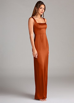 Azazie Flori Bridesmaid Dresses Burnt Orange Sheath Side Slit Stretch Satin Dress image3