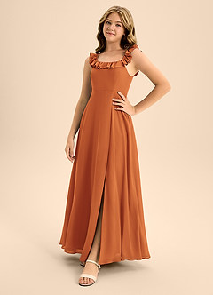 Azazie Callie Junior Cinnamon A-Line Ruched Chiffon Dress image2