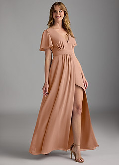 Azazie Zaniah Brautjungfernkleider A-Linie Chiffon Kleid Champagner Rosa image3