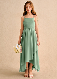 Azazie Twilight Dance Girls Formal Abiti da Ragazza di Fiori Abito A-Line in Chiffon Plissettato Matcha image3