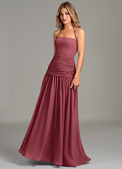 Azazie Vashti Bridesmaid Dresses Merlot A-Line Chiffon Dress image4