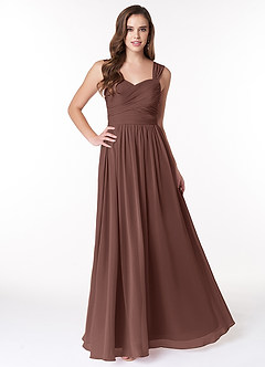 Azazie Zapheira Bridesmaid Dresses Espresso A-Line Ruched Chiffon Dress image1