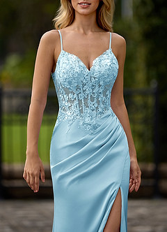 Pizzo Blu Chiaro Abito a colonna in jersey con perline image3