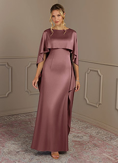 Azazie Eli Mother of the Bride Dresses Vintage Mauve Sheath Boatneck Stretch Satin Dress image4