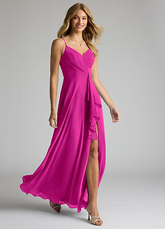 Azazie Akita Bridesmaid Dresses Fuchsia A-Line Chiffon Dress image2