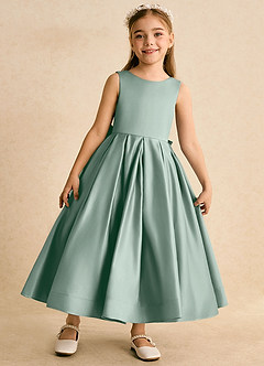Azazie Cailee Flower Girl Dresses Silver Sage Ball-Gown Pleated Matte Satin Dress image5