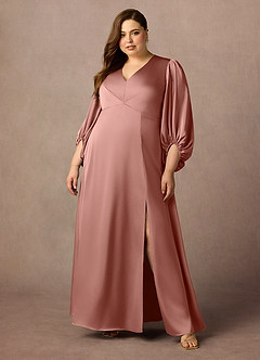Azazie Luna Mother of the Bride Dresses Rosette A-Line Pleated Stretch Satin Dress image6