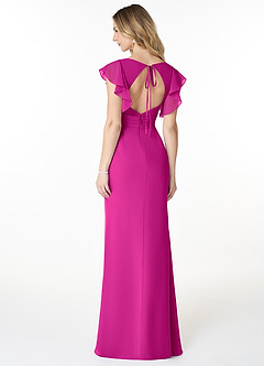 Azazie Val Vestidos de damas de honor Vestido de Fucsia de Gasa de Corte Sirena con Ojo de cerradura con cuello en V image3