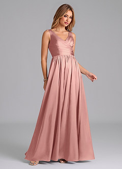 Azazie Keyla Bridesmaid Dresses Rosette A-Line Pleated Stretch Satin Dress image5