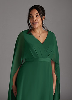 Azazie Isa Mère de la mariée Robes Robe Trapèze en Mousseline de soie Col V plissé Vert Foncé image11