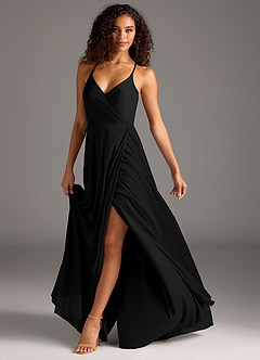 Azazie Davis Bridesmaid Dresses Black A-Line Pleated Mesh Dress image8