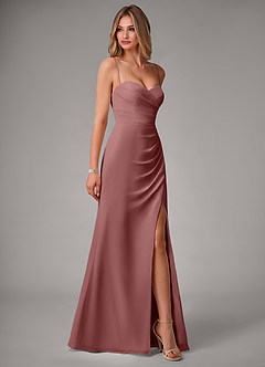Azazie Haisley Robes de demoiselle d'honneur Robe Fourreau Convertible en Mousseline de soie Épaule décolletée Rose Du Désert image6