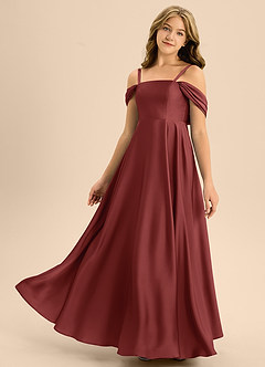 Azazie Rowena Junior Terracotta A-Line Bow Stretch Satin Dress image6