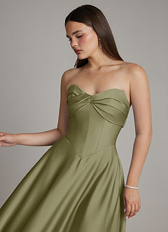 Azazie Meleena Brudtärnklänningar Klä av A-Linje i Stretch Satin Axelbandslös Pistasch image4