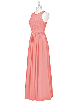 Azazie Nina Bridesmaid Dresses Coral A-Line Pleated Chiffon Dress image8