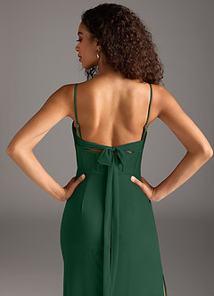 Azazie Mai Vestidos de damas de honor Vestido de Verde Oscuro de Malla de Corte Recto con Plisado image6