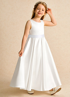 Azazie Cherry Blumenmädchenkleider Ballkleid Plissee Matte Satin Kleid Elfenbein Weiß image5