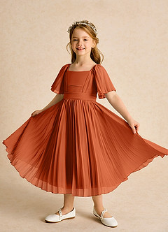 Azazie Gisele Flower Girl Dresses Burnt Orange A-Line Pleated Chiffon Dress image4