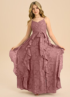 Azazie Peyton Junior Klä av A-Line i Blommig Utbrändhet Plisserad image3