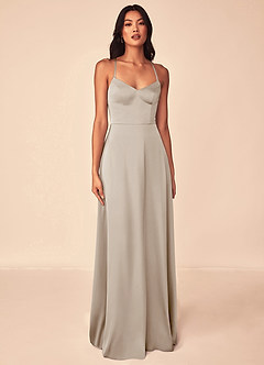 Azazie Mei Bridesmaid Dresses Frost A-Line V-Neck Stretch Satin Dress image1