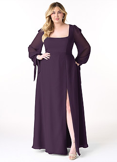 Azazie Leonia Bridesmaid Dresses Plum A-Line Long Sleeve Chiffon Dress image11