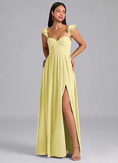 Azazie Denisse Bridesmaid Dresses Lemon Sorbet A-Line Ruched Chiffon Dress image1
