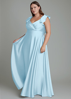 Azazie Leilani Bridesmaid Dresses Sky Blue A-Line Ruched Stretch Satin Dress image13