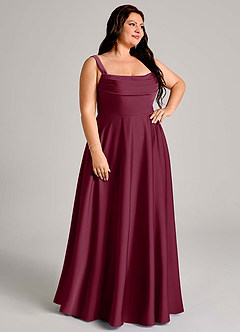 Azazie Shaude Bridesmaid Dresses Mulberry A-Line Pleated Stretch Satin Dress image10