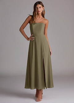 Azazie Wren Vestidos de madrinha de casamento Vestido Salgueiro Verde de Chiffon de Linha A com Sem alças image5