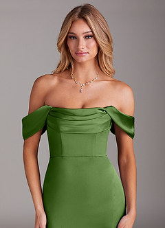 Azazie Saige Vestidos de damas de honor Vestido de Albahaca de Satén Elástico de Corte Recto con Vestidos sin tirantes image7