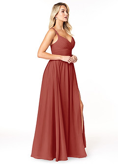 Azazie Chanel Bridesmaid Dresses Terracotta A-Line Pleated Chiffon Dress image4