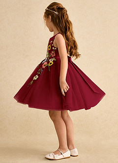Azazie Prima Flower Girl Dresses Burgundy A-Line Bow Tulle Dress image4