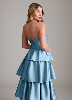 Azazie Faye Bridesmaid Dresses Steel Blue A-Line Ruched Stretch Satin Dress image6