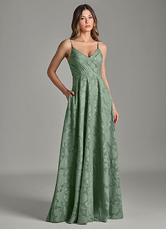 Azazie Amani Bridesmaid Dresses Matcha A-Line Pleated Floral Burnout Dress image3