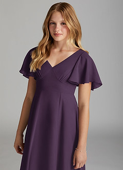 Azazie Kimber Junior Vestido de Ciruela de Gasa de Corte en A con Plisado image6