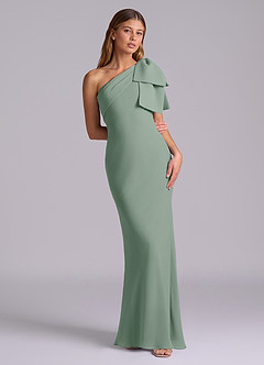 Azazie Yuanna Bridesmaid Dresses Silver Sage Mermaid One Shoulder Chiffon Dress image3