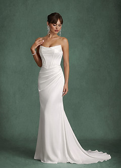 Azazie Sadie Robes de mariée Robe Sirène en Satin extensible Blanc De Diamant image5