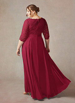 Azazie Lucianna At-home Try On Dresses Burgundy A-Line Lace Dress image11